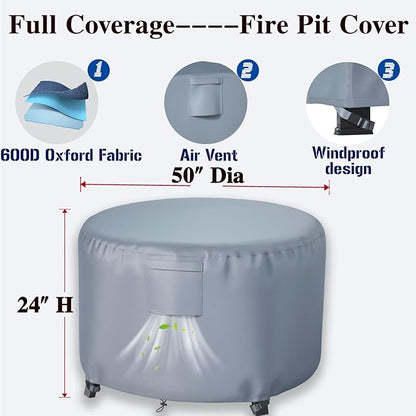 Chinchilla Heavy Duty 50 Inch Round Fire Pit Cover - 100% Waterproof & Weatherproof, Durable All-Season Protection for 48/49/50 Inch Propane Fire Pits and Tables