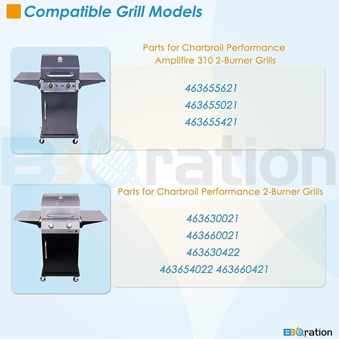 Grill Parts for Charbroil Performance Amplifire 2 Burner 463655621 463655021 463655421 463630021, 17-inch Cooking Grate, Burner and Heat Plate Parts for Charbroil Grill Replacement Parts