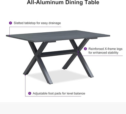 PURPLE LEAF 7 Pieces Outdoor Dining Set All Weather Wicker Patio Dining Set with Rectangular Aluminum Table and Modern Armrest Dining Chairs for Garden Deck Backyard Kitchen, Grey