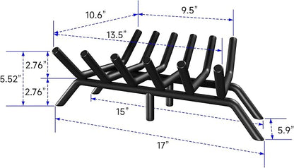 Fireplace Grate 17 Inch, Firewood Log Holder Rack, Heavy Duty Fire Wood Stove Grates for Indoor Outdoor Camping Chimney Hearth Burning Fireplace Accessories Tools