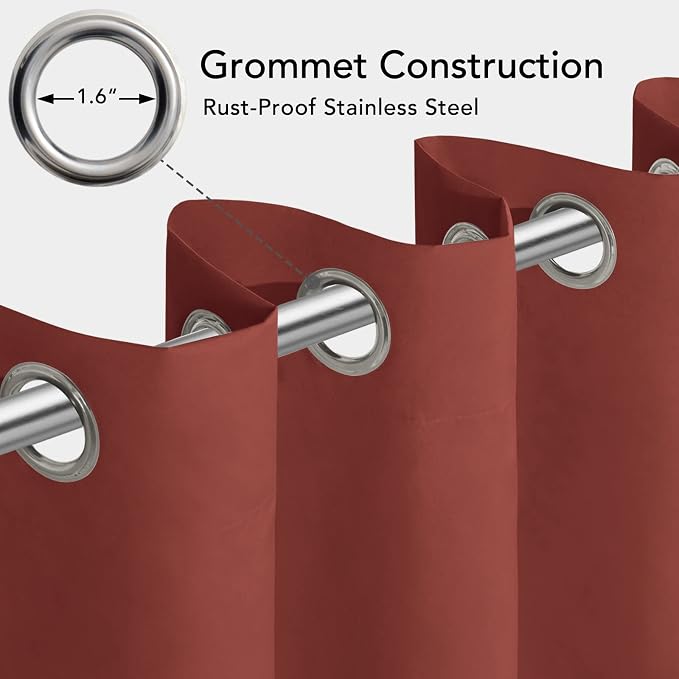 Easy-Going 100% Waterproof Outdoor Curtains 54x120 inch, Terra Red | Windproof - Image 3