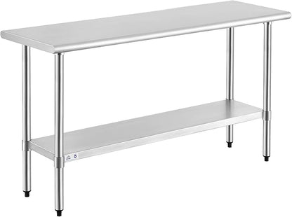 ROCKPOINT Stainless Steel Table for Prep & Work 18x60 Inches, NSF Metal Commercial Kitchen Heavy Duty Table with Adjustable Under Shelf and Table Foot for Restaurant, Home and Hotel