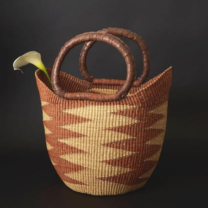 Brown Natural Picnic Basket, Reusable Grocery Bag, Kitchen & Dining Storage, Countertop Fruits Holder, Farmers Market, Beach, Harvesting, Foraging, Decorative, Wicker, Woven, Boho Style