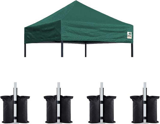 Eurmax USA Pop Up Canopy Replacement Canopy Tent Top Cover, Instant Canopy Top Cover ONLY,Bonus 4PC Pack Weight Bag (5x5,Forest Green)