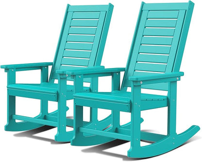 GREENVINES Oversized Outdoor Rocking Chairs Set of 2, HDPE Rocker, Aqua | 21.7" by GreenVines