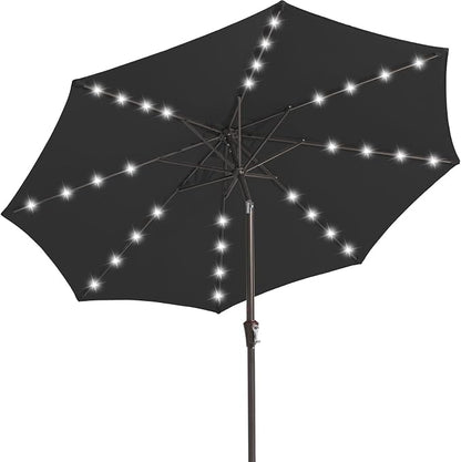 JEAREY 9' Patio Umbrella with Solar Lights, LED Umbrella, Jet Black | Outdoor by JEAREYOutdoorsCollection