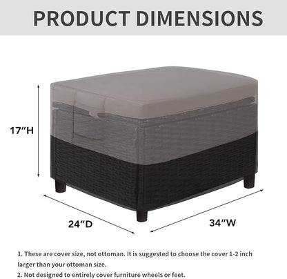 Easy-Going Outdoor Ottoman Cover, Waterproof Patio Ottoman Cover, Heavy Duty Outdoor Furniture Cover with Padded Handles (34"x24"x17", Gray/Black)