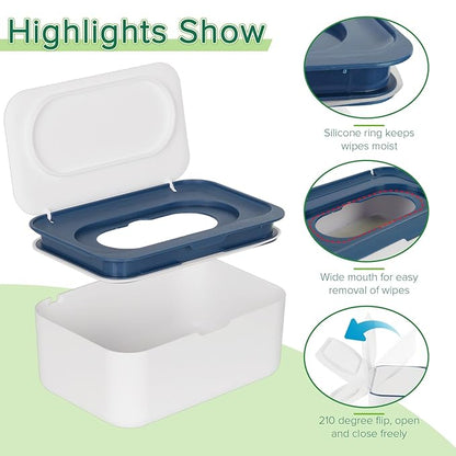 Baby Wipes Dispenser, Wipes Case Baby Wipe Holder Keeps Wipes Fresh, Non-Slip, Easy Open & Close (Blue)