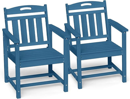 Ciokea HDPE Outdoor Patio Dining Chairs Set of 2, All-Weather Porch Chair with Wide Seat, Durable Outdoor Furniture for Backyard, Garden, Lawn & Poolside, Navy Blue