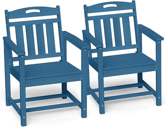 Ciokea HDPE Outdoor Patio Dining Chairs Set of 2, All-Weather Porch Chair with Wide Seat, Durable Outdoor Furniture for Backyard, Garden, Lawn & Poolside, Navy Blue
