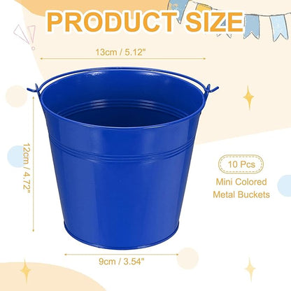 Small Metal Buckets, Mini Buckets with Handle Galvanized Colored Tin Pail Containers Basket Party Supplies - Fit for (Halloween - Classroom Crafts) 5" & 10Pcs & Dark Blue
