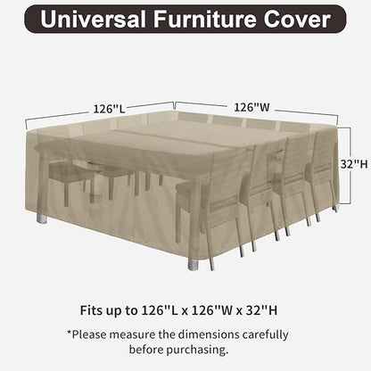 PureFit Patio Furniture Covers, Outdoor Table Furniture Cover Waterproof, Patio Sectional Couch Set Cover for Deck, Lawn and Backyard, UV Resistant, 126"L x 126"W x 32"H, Camel
