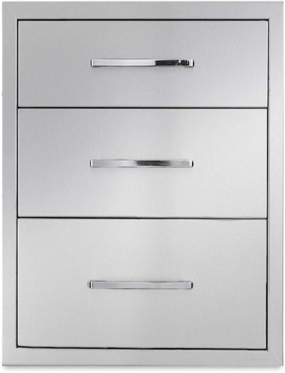 Outdoor Kitchen Drawers Stainless Steel 3-Drawer BBQ Drawer 18" W x 21" H x 23" D Enclosed Built-in Drawer Flush Mount for Outdoor Kitchens & BBQ Islands