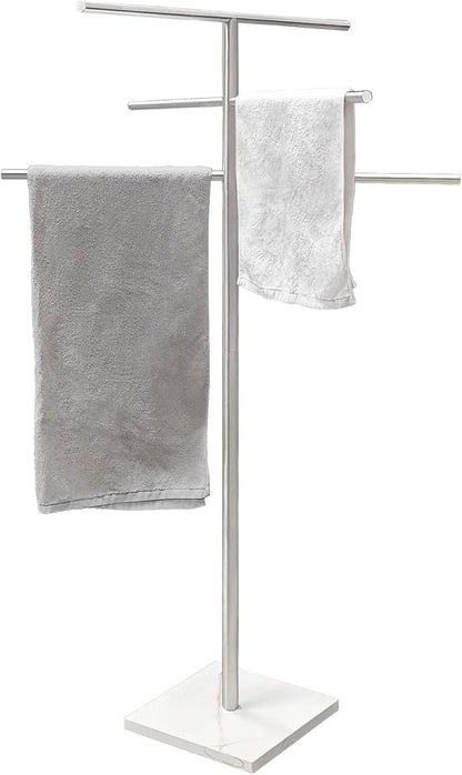 Marble Base Free Standing Hot Tub Towel Rack for Spa, 304 Stainless Steel 6 Arms Standing Towel Sheet Holder Drying Rack Brushed Nickel
