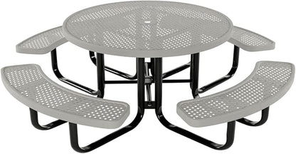 COATEDOUTDOORFURNITURE Heavy-Duty Portable Outdoor Kids Table with Umbrella Hole, Punched Steel Kids Picnic Table, Commercial-Grade, Made in America (46 in, Round, Childrens, Gray)