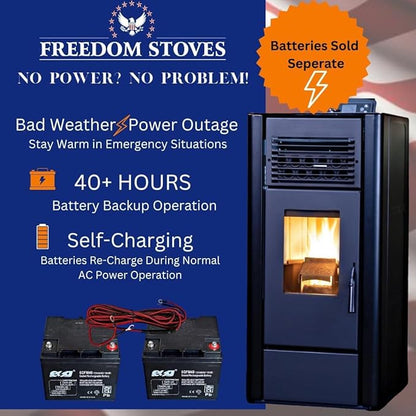 Freedom Stoves Freestanding Independence PS21 Pellet Stove with Battery Backup, Wi-Fi Capability, and Removable Legs - Heats up to 1800 sq ft. (Marble White)