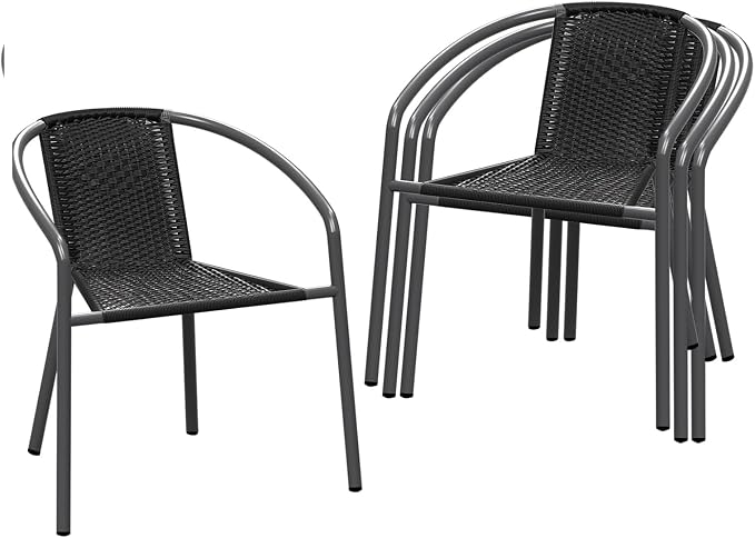 4 Pack Patio Stackable Rattan Chairs, Indoor-Outdoor Restaurant Bistro Wicker by TANGJEAMER