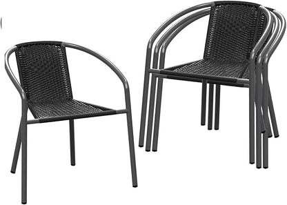 4 Pack Patio Stackable Rattan Chairs, Indoor-Outdoor Restaurant Bistro Wicker by TANGJEAMER