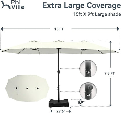 PHI VILLA 15ft Large Outdoor Patio Umbrella - Image 6