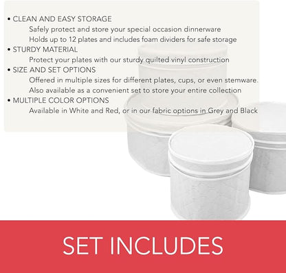 LAMINET 4 Piece Quilted Plate Storage Set - Holds Up to 48 Plates with Padded Inserts - WHITE