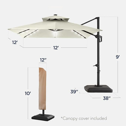 Best Choice Products 12x12ft LED Cantilever Patio Umbrella w/Base Included & - Image 2