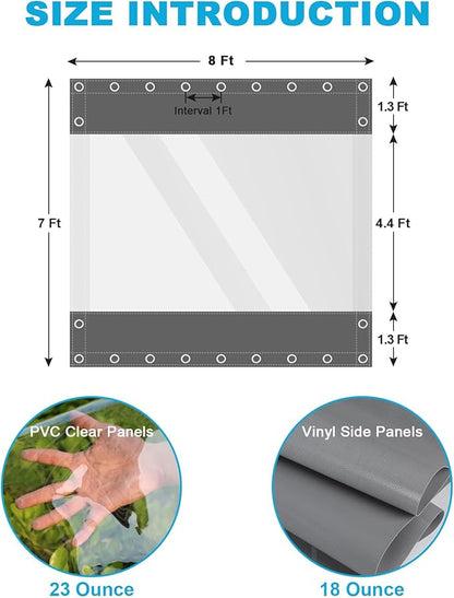 Clear Vinyl Curtains for Patio Enclosure, 23oz Heavy Duty Waterproof Anti-UV and Tear-Resistant Tarpaulin with Grommets, Weatherproof Panels for Porch, Pergola, Gazebo, Balcony, Outdoor