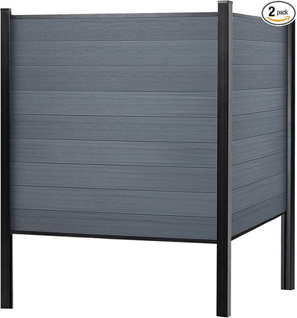 Mondaria Fence Privacy Screen with 8ft In-ground Posts, 6ft(H) x12ft(W) Wood Plastic Composite Fence Panels Weather-Resistant Outdoor Fence for Backyard/Garden (Gray, 3 Posts)