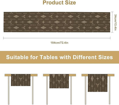 Western Cow Skull Table Runner,Vintage Boho Aztec Cow Ethnic Pattern Printed Table Runner for Home Kitchen Dining Farmhouse Coffee 13x108in