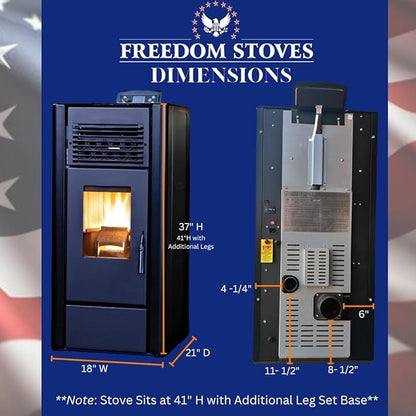 Freedom Stoves Freestanding Independence PS21 Pellet Stove: 34,700 BTUs, Battery Backup, Wi-Fi Control, Heats up to 1800 sq ft, Black Vintage Edition