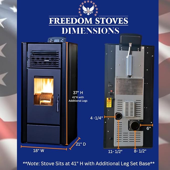Freedom Stoves Independence PS21 Pellet Stove: Freestanding Heater with Battery Backup & Wi-Fi, Heats up to 1800 sq ft, Red Vintage Edition