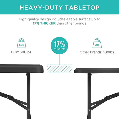 Best Choice Products 6ft Plastic Folding Table, Indoor Outdoor Heavy Duty Portable w/Handle, Lock for Picnic, Party, Camping - Black