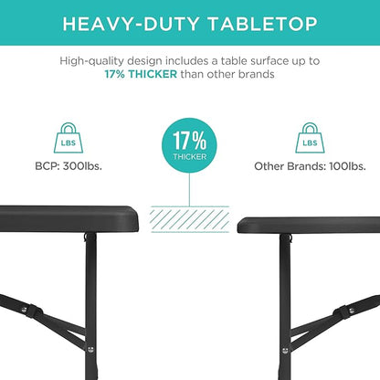 Best Choice Products 8ft Plastic Folding Table, Indoor Outdoor Heavy Duty Portable w/Handle, Lock for Picnic, Party, Pong, Camping - Black