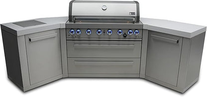 Mont Alpi MAi805-45 44-inch 6-Burner 115000 BTU 45 Degree Stainless Steel Gas Outdoor Kitchen Bar Barbecue Island Grill + Infrared Side & Rear Burners + Granite Countertops + Storage Drawers