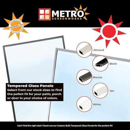 Metro Screenworks Framed Tempered Glass Panel for Porch & Patio Panels, Outdoor Enclosures, (24-1/2" x 6-1/4", Almond) Enclose Your Porch with Tempered Glass Panels - Glass Panel Replacement