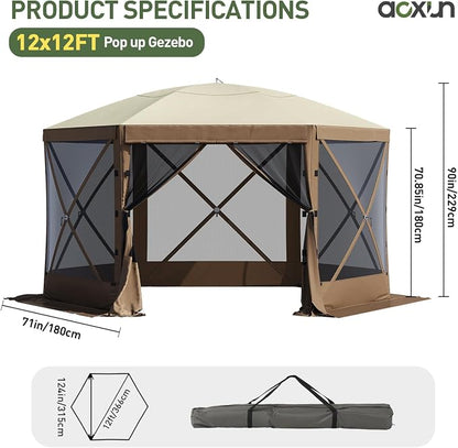 Aoxun 12x12ft Pop Up Gazebo, Gazebo Screen Tent - Image 6