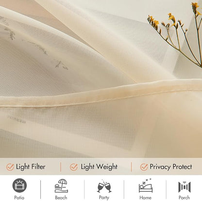 MIULEE Cream Beige Waterproof Outdoor Sheer Curtains - Image 4