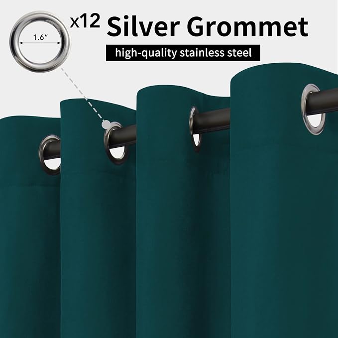 Easy-Going Outdoor Curtains for Patio 1 Panel, 110x84 inch, Teal | Waterproof - Image 2