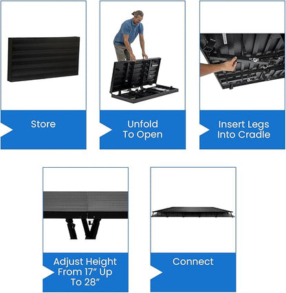 4'x4' 1 Stage Platform - Portable, Folding Lightweight Aluminum Performance Deck with Adjustable Height 17"-28" - US Patented Design