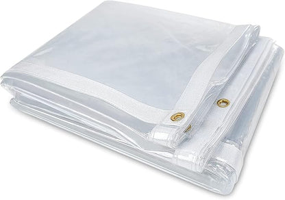 6 x 12FT Outdoor Clear Tarp Curtain Waterproof Wind-Proof 24 Mil Transparent Vinyl Tarp for Patio Pergola Garden Canopy Rainproof Anti-Tear PVC Thick Cover with Grommets