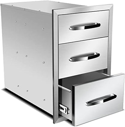 BBQ Outdoor Kitchen Drawers Stainless Steel 3-Drawer BBQ Drawer Enclosed Built-in Drawer Flush Mount for Outdoor Kitchens & BBQ Islands,14Wx21Dx21H