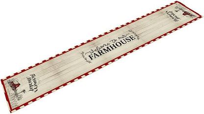Farmhouse Table Runner, Rustic Country Barn Cottage Rooster Check Animal Plank Coffee Table Center Decor for Home Kitchen Dining Patio Holiday Party Indoor Outdoor Table Decorations 13"x72"