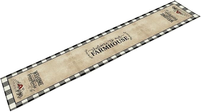 Farmhouse Table Runner, Rustic Country Barn Cottage Check Animal Coffee Table Center Decor for Home Kitchen Dining Patio Holiday Party Indoor Outdoor Table Decorations 13"x108"