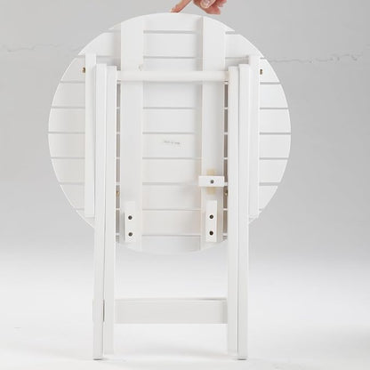 Small Round Folding Side Table Set of 2, Patio Foldable Wooden Outdoor End Tables for Indoor Porch Camping Living Room Bedside Couch, as Coffee Table or Plant Stand, White