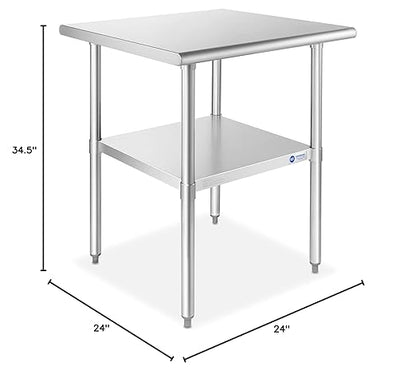 GRIDMANN Stainless Steel Work Table 24 x 24 Inches, NSF Commercial Kitchen Prep Table with Under Shelf for Restaurant and Home