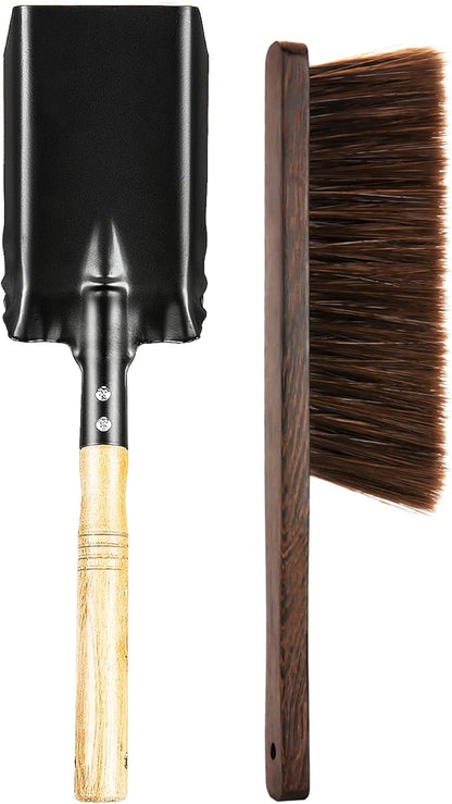 Fireplace Cleaning Tools Set Indoor, Fireplace Shovel for Ash, Fireplace Brush, Black Silicone Gloves, Outdoor Fireplace Tools for Fireplace Fire Pit,Camping,Barbecue,Wood Stove,Hearth