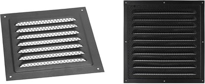 2pcs Attic Vent Soffit Vent Aluminum Wall Vent Metal Shed Vent Square Vent Louver Vent Grille with Built-in Insect Screen for Exterior Door House Attic Garage Ceiling (Black 12" x 8"-2 Pack)