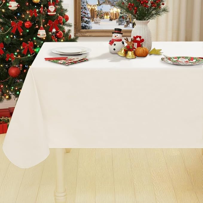 Smiry Rectangle Table Cloth 60x102 Inch, Waterproof Wipeable Vinyl Tablecloths Protector, Oil Spill Proof Plastic Table Cover for Dining, Picnic, Camping, Outdoor, Beige