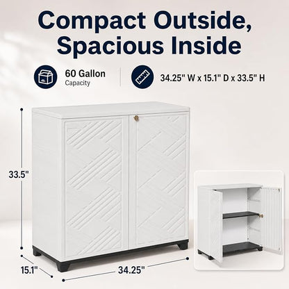 ADDOK Outdoor Storage Cabinet, 60 Gallon Waterproof Resin Patio Storage Cabinet - Image 2