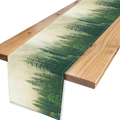 Forest Table Runner, Rustic Farmhouse Misty Pine Tree Woodland Jungle Mountain Country Coffee Table Center Decor for Kitchen Dining Patio Holiday Party Indoor Outdoor Table Decorations, 13"x108" Inch