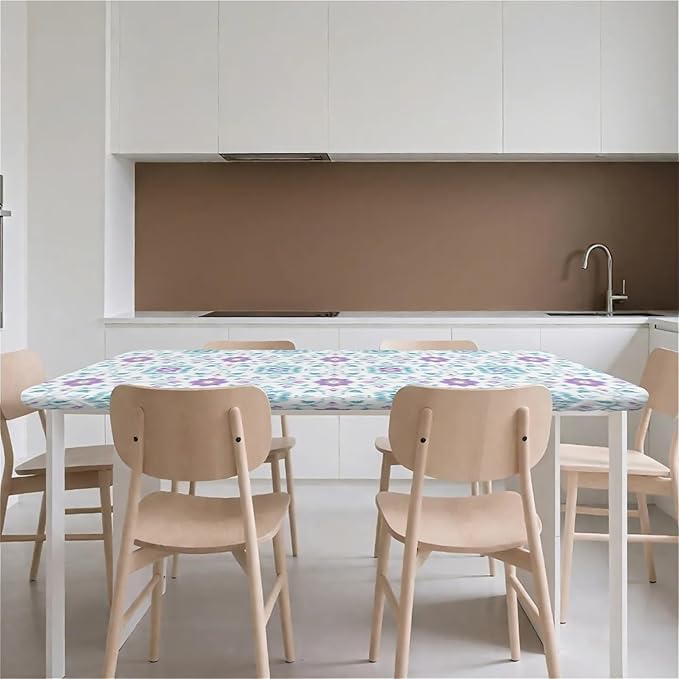 Rectangle Table Cloth Cover Waterproof Elastic Fitted Polyester Fitted Tablecloths for 4 Foot Tables for Indoor,Picnic, Camping, Outdoor （48" x 30"，Geometric Flowers）